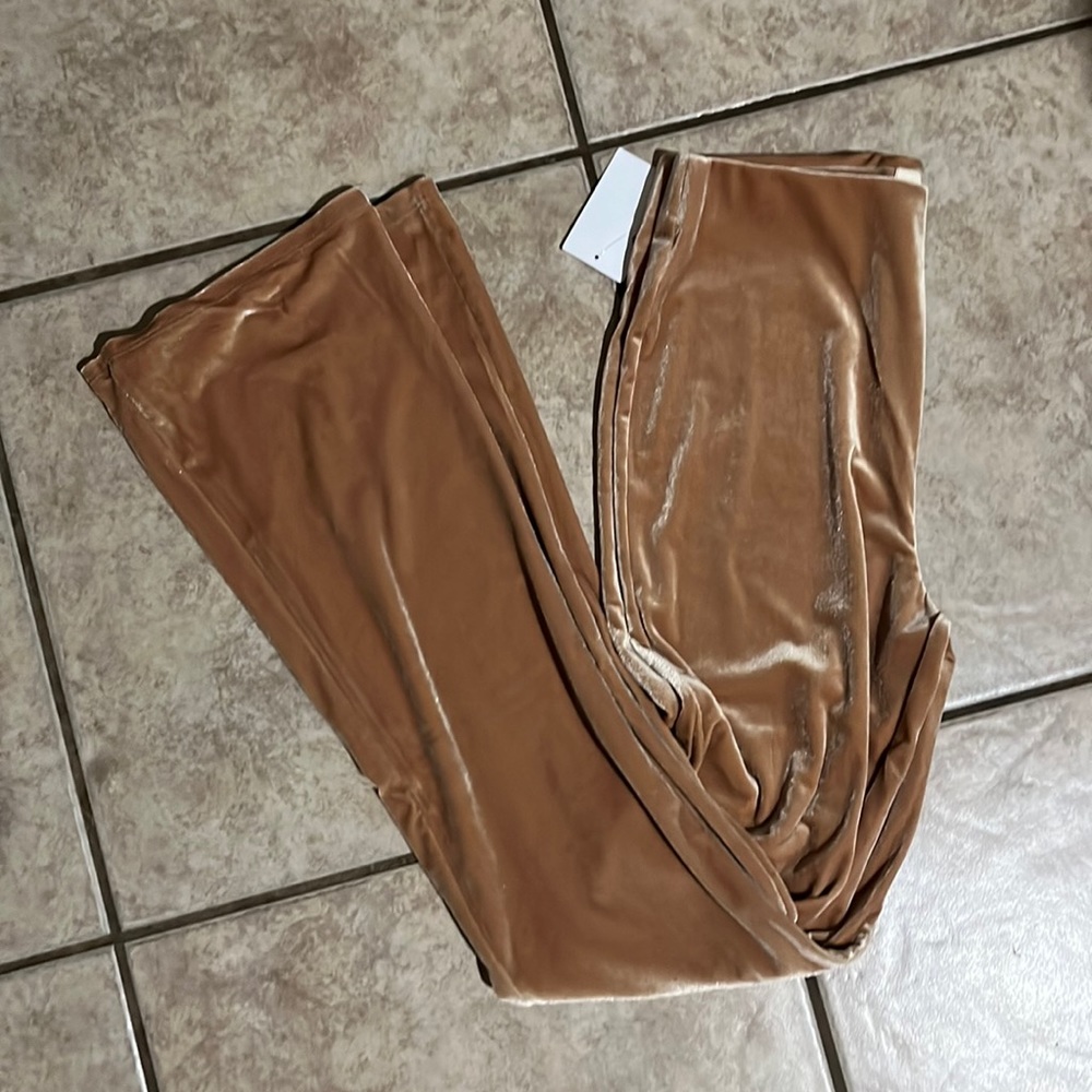 Boot-Cut Velvet Pants in Camel